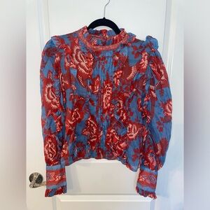 Farm Rio Lace Garden long-sleeve ruffled blouse